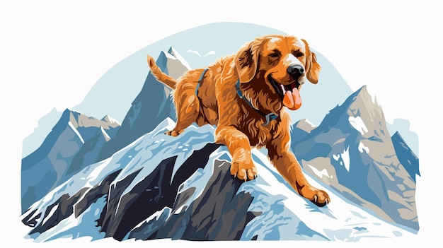 Vector brave rescue dog navigating treacherous snowy mountains