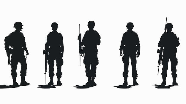 Brave Soldier Silhouette Stand on White Background