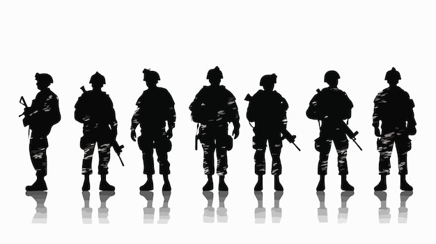 Brave Soldier Silhouette Stand on White Background