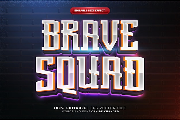 Brave squad esport glow Galaxy hero 3D Editable text Effect Style