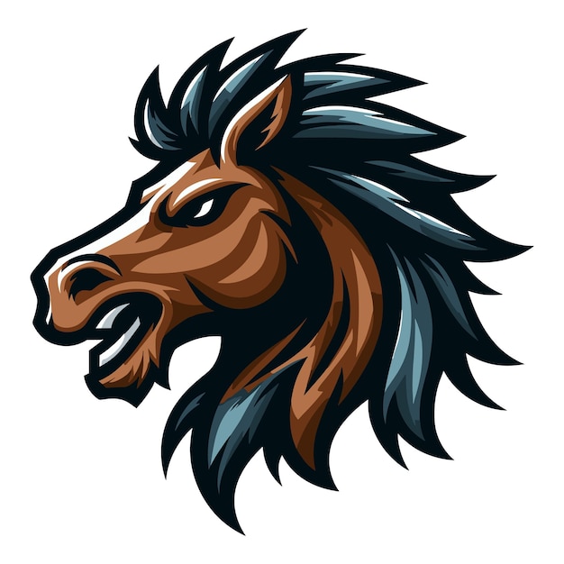 brave strong animal horse head face mascot design vector illustration logo template