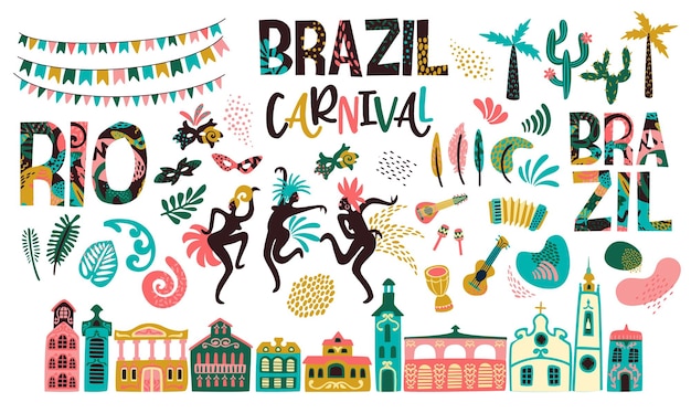 Brazil carnival Big vector clipart Isolated illustrations for carnival concept and other