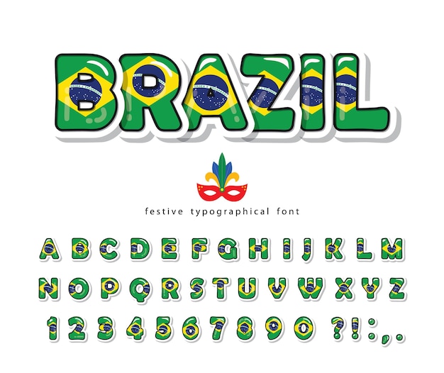 Brazil cartoon font. Brazilian national flag colors.