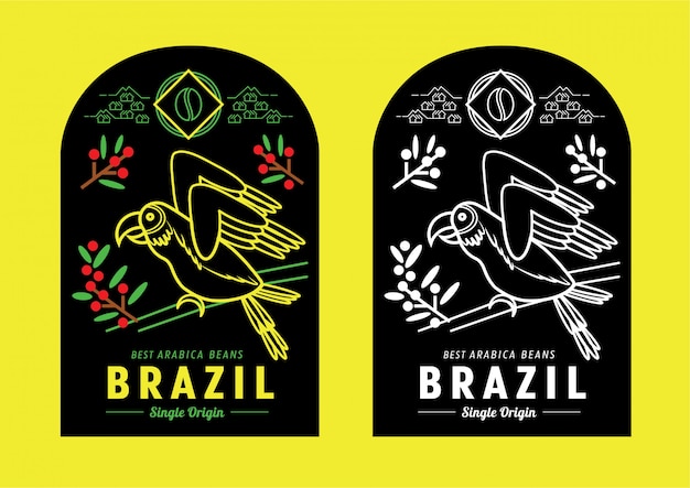 Brazil coffee label design with macaw