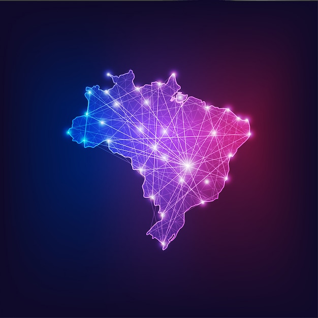 Brazil connectivity map outline with stars and lines abstract framework.