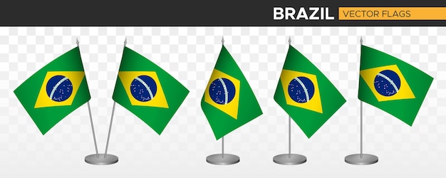 Brazil desk flags mockup 3d vector illustration table flag of brasil