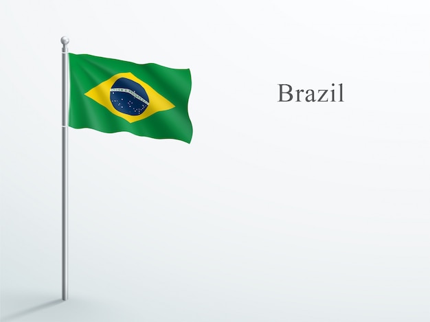 Brazil Flag 3d Element Waving On Steel Flagpole