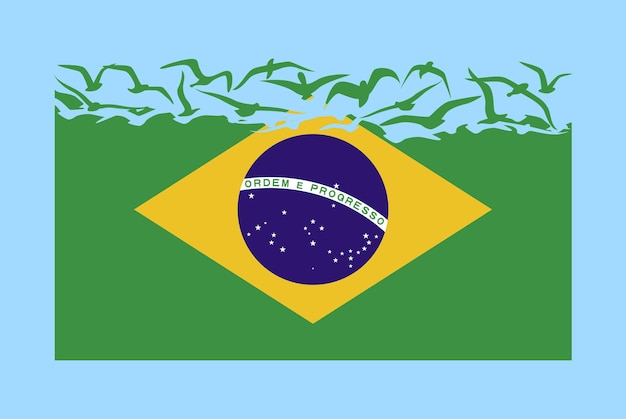 Brazil flag with freedom concept Brazil flag transforming into flying birds vector