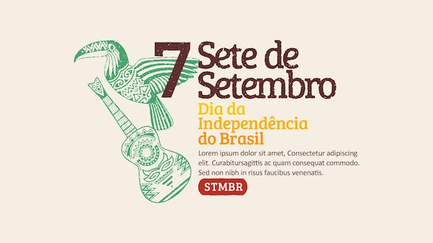 Brazil independence day banner with illustrations of handdrawn guitarsBrazilian drum bird