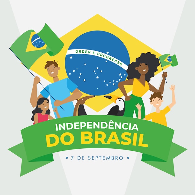 Brazil independence day poster people holding flag of Brazil Vector illustration