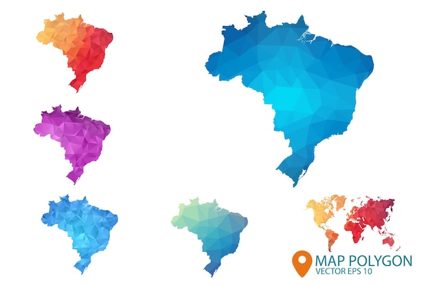 Brazil map set of geometric rumpled triangular low poly style gradient graphic background