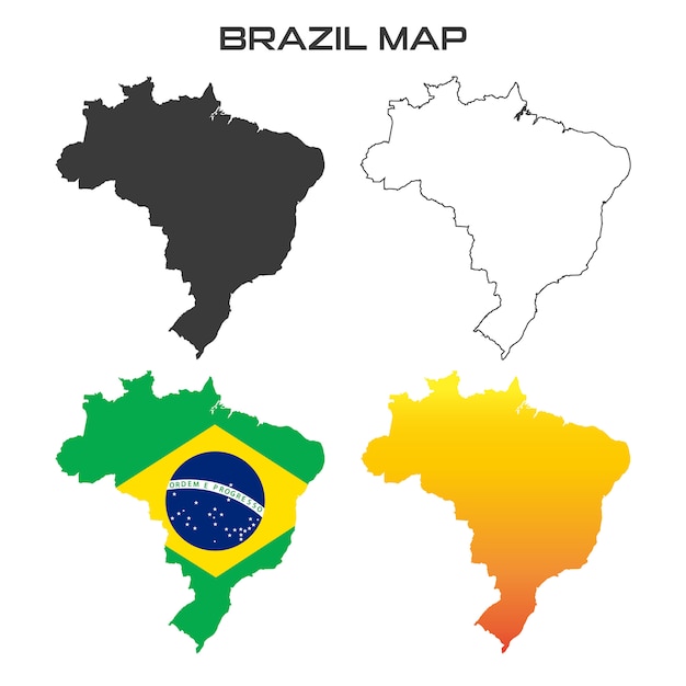 Brazil Map Vector Flag Color Collection Set