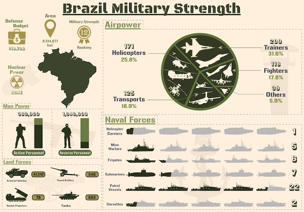 Brazil Military Strength Infographic, Military Power Of Brazil Army charts Presentation.