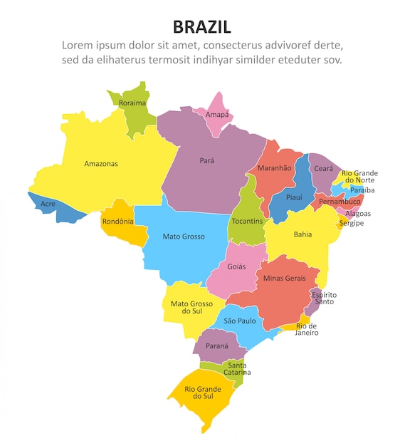 Brazil multicolored map with regions