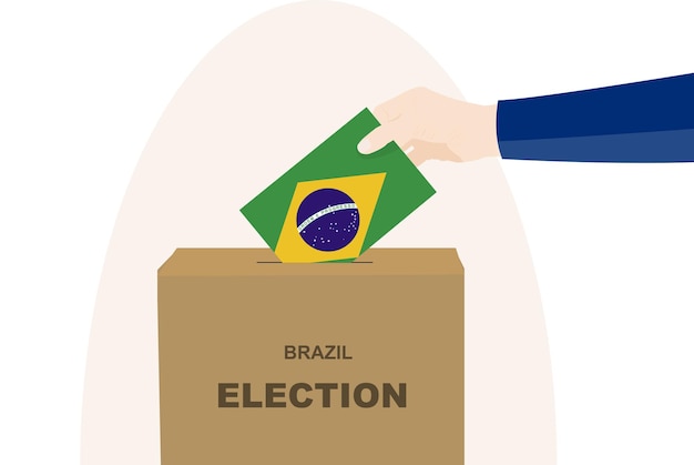 Brazil vote concept man hand and ballot box election day Brazil flag vector