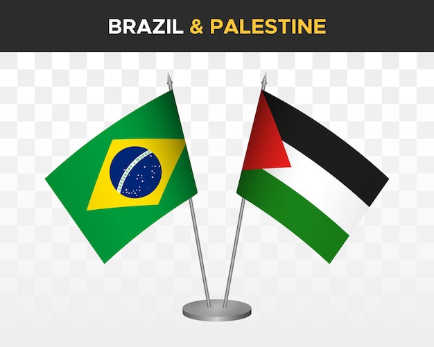 Brazil vs palestine desk flags mockup isolated 3d vector illustration table flags