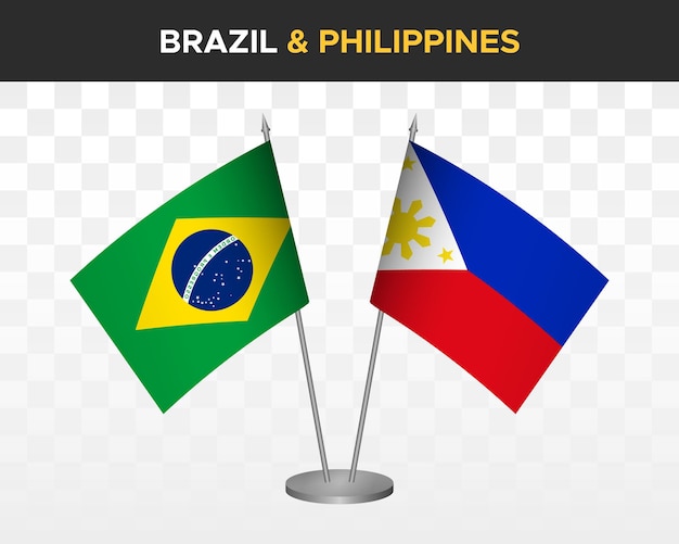 Brazil vs philippines desk flags mockup isolated 3d vector illustration table flags