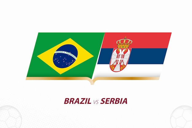 Brazil vs Serbia in Football Competition Group A Versus icon on Football background