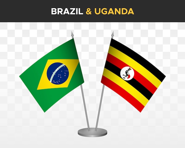 Brazil vs uganda desk flags mockup isolated 3d vector illustration table flags