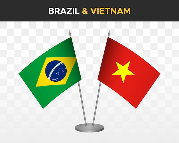 Brazil vs vietnam desk flags mockup isolated 3d vector illustration table flags