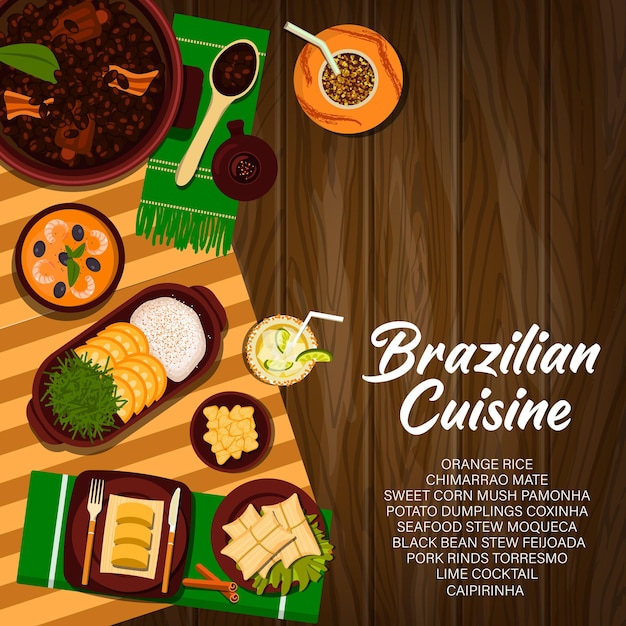 Vector brazilian cuisine, food of brazil vector poster