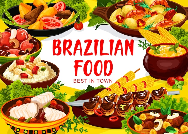 Vector brazilian cuisine food menu feijoada and churrasco