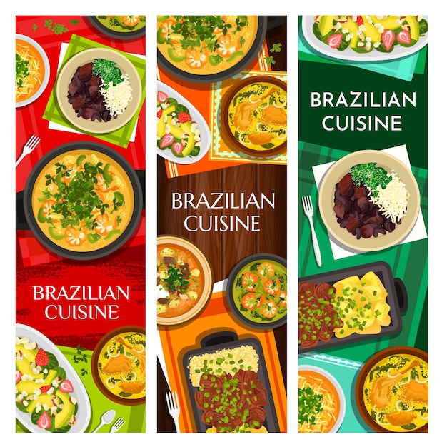 Vector brazilian cuisine vector meals cartoon banners set