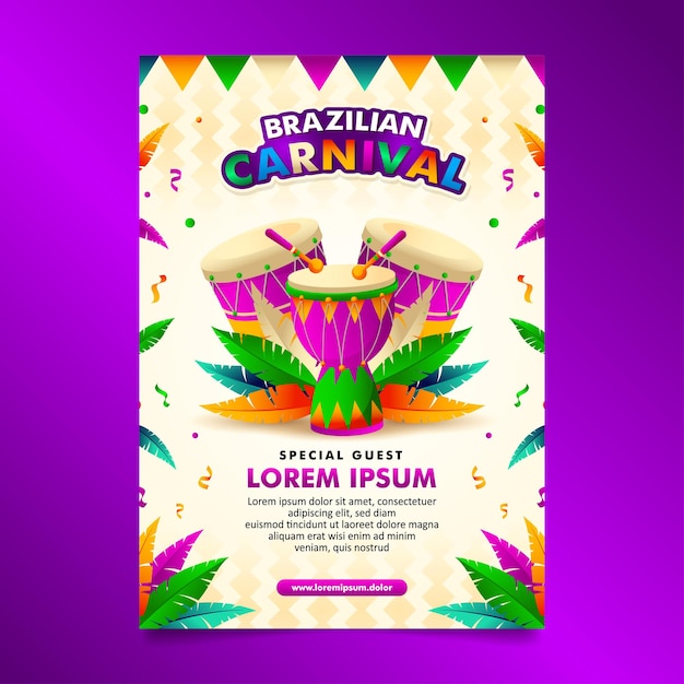 Vector brazilian festival flyer with cute colorful samba batucada drum element design