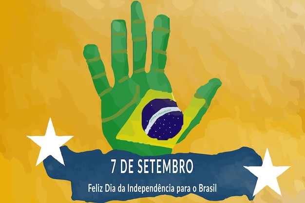 Brazilian flag in hand drawing with orange background with watercolor premium vector