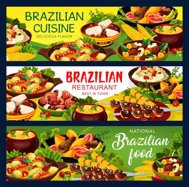 Vector brazilian food cuisine feijoada and meat dish menu