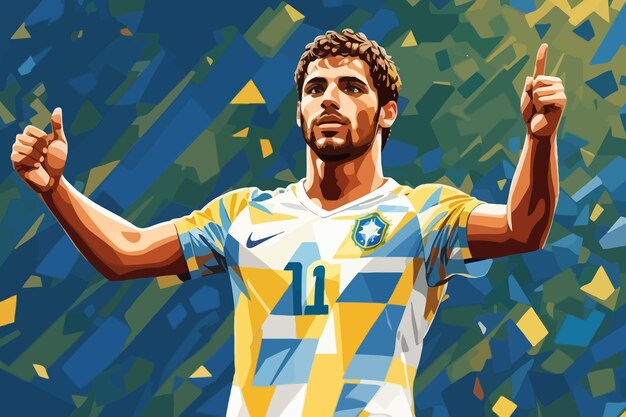 Vector brazilian football player raising he hands illustration