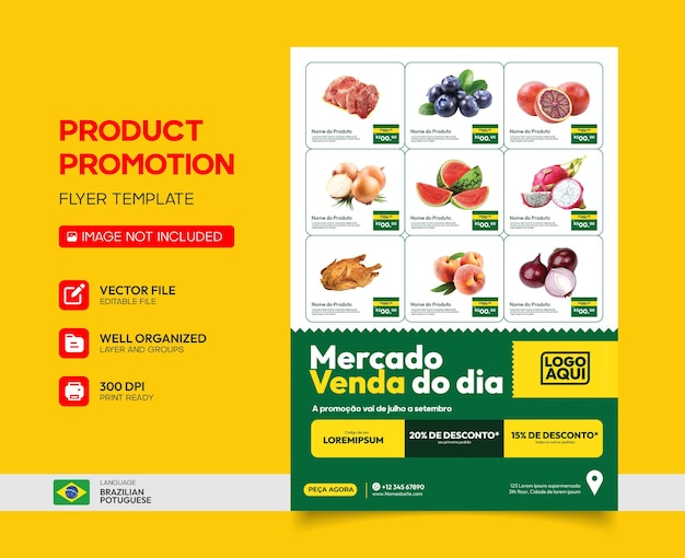 Brazilian Portuguese product flyer template for marketing campaign