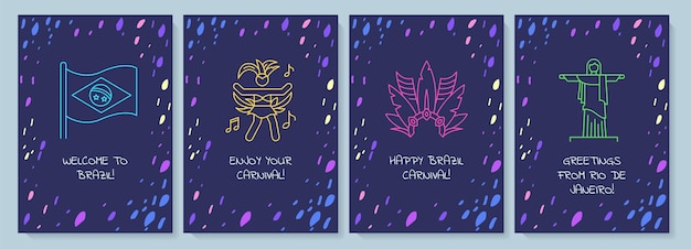 Brazilian postcard with linear glyph icon set. Sending love from abroad. Greeting card with decorative vector design. Simple style poster with creative lineart illustration. Flyer with holiday wish