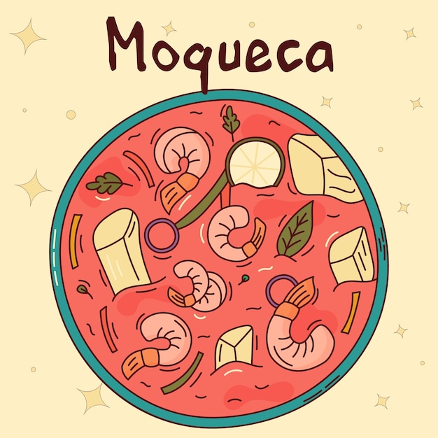 Vector brazilian traditional food moqueca vector illustration in hand drawn style