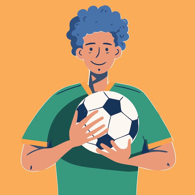 Brazilian young man holding a soccer ball