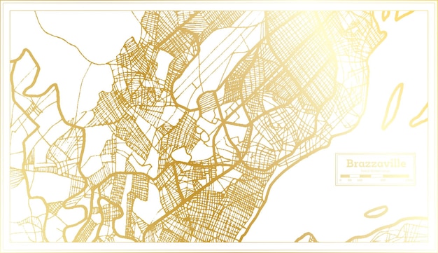 Brazzaville Congo City Map in Retro Style in Golden Color Outline Map