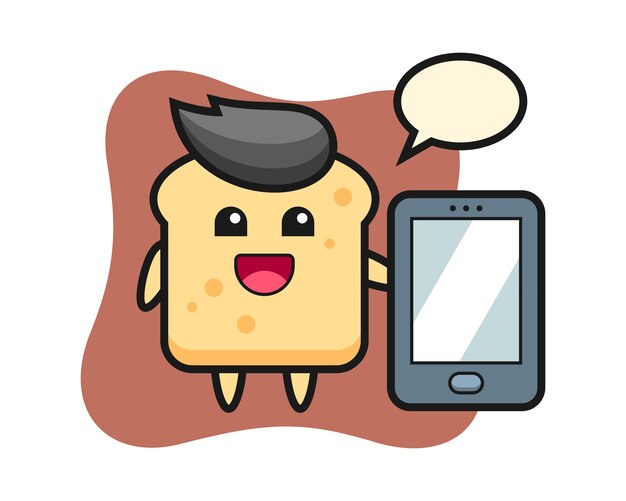 Bread  cartoon holding a smartphone