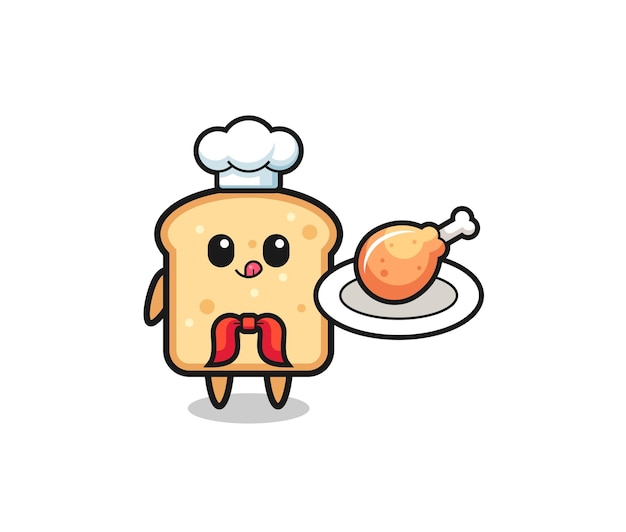 Bread fried chicken chef cartoon character cute design