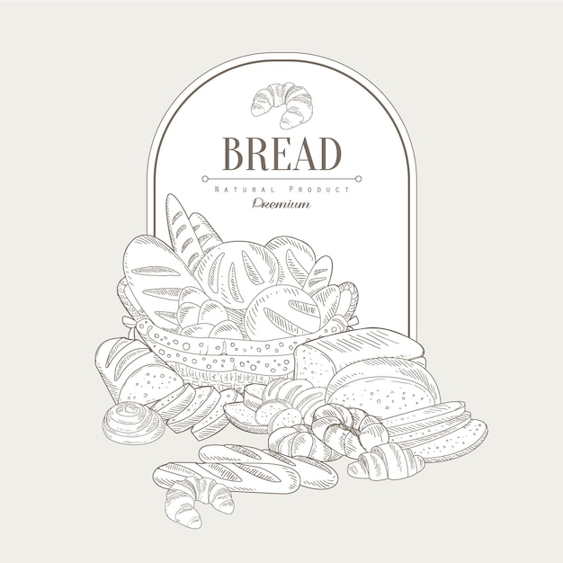 Vector bread. hand drawn vector illustration banner, organic food sketch background. vector frame design