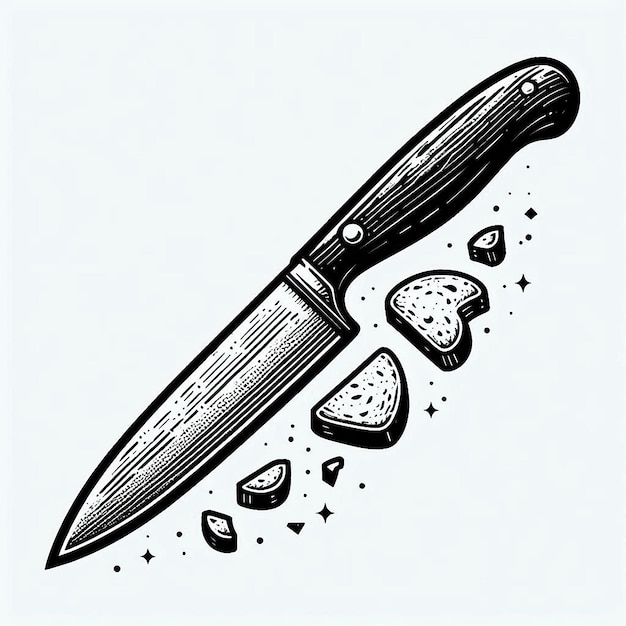 Bread knife Silhouette line art vector illustration on white background