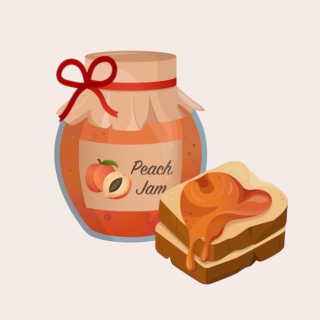 Bread toasts and peach jam Tasty and sweet breakfast Vector Vector illustration