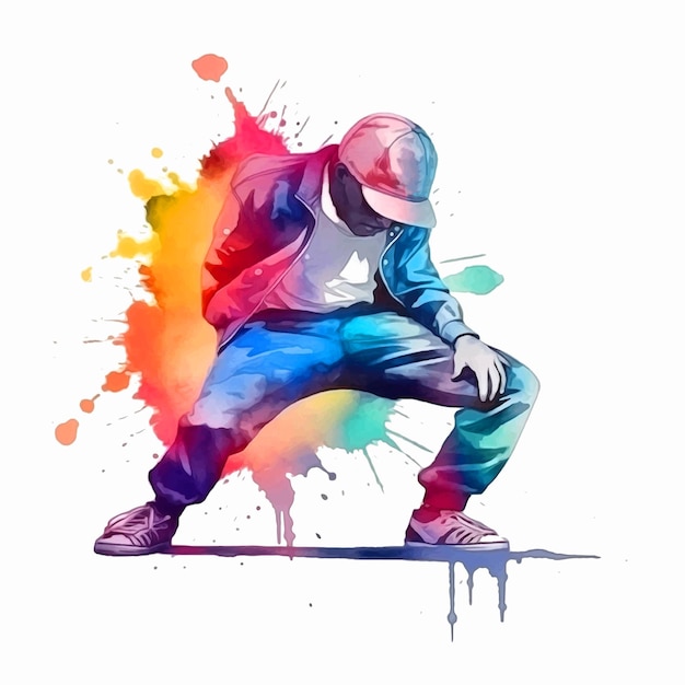 Breakdancer dancing watercolor paint