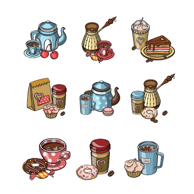 Breakfast coffee collection for cafe menu illustration