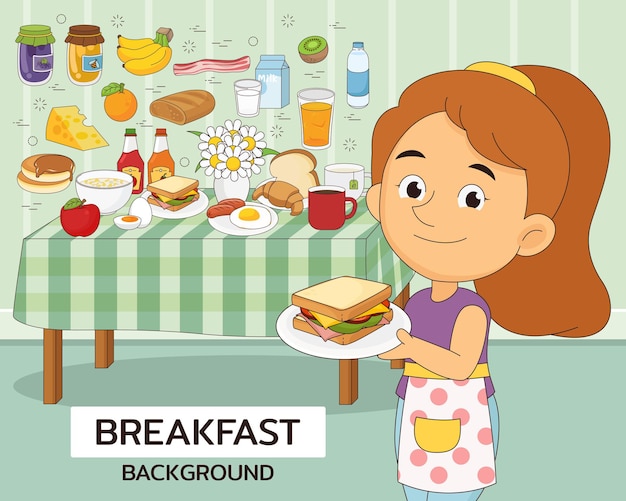 Breakfast concept background. Flat icons.