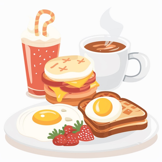 Vector a breakfast of eggs toast and coffee with a cup of coffee