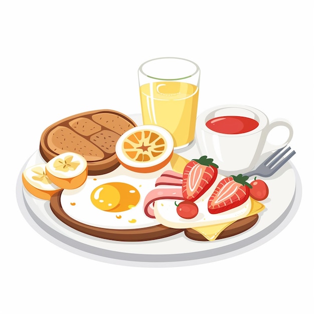 breakfast food vector drink morning illustration lunch design egg meal cafe set coffee