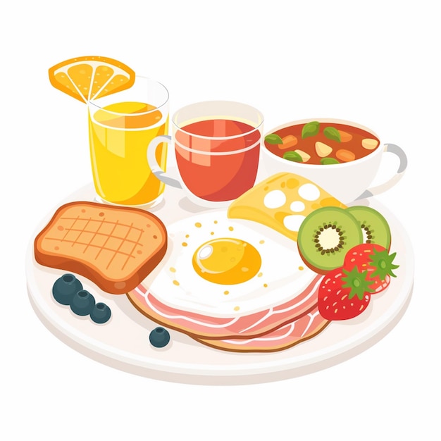 breakfast food vector drink morning illustration lunch design egg meal cafe set coffee