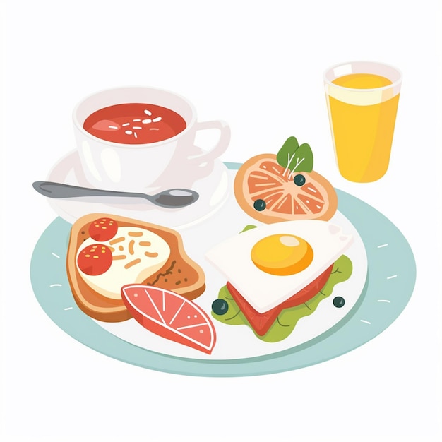 breakfast food vector drink morning illustration lunch design egg meal cafe set coffee