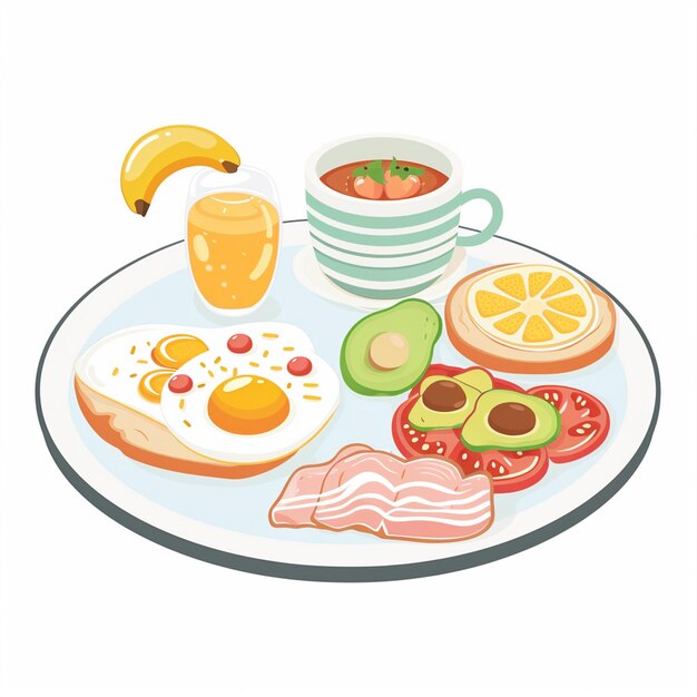 breakfast food vector drink morning illustration lunch design egg meal cafe set coffee