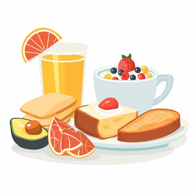 breakfast food vector drink morning illustration lunch design egg meal cafe set coffee